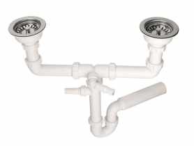 Syfon zlewozmywakowy rurowy podwójny 3 5 x50 mm z podłączeniem pralki lub zmywarki MCALPINE