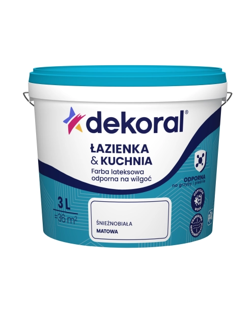 Zdjęcie: Farba do łazienki i kuchni biały 3 L DEKORAL