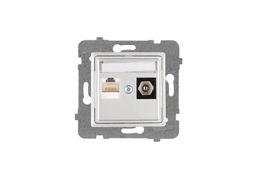 Zdjęcie: ROSA (Srebrny metalik) Gniazdo komputerowo RJ45 + antenowe F bez ramki