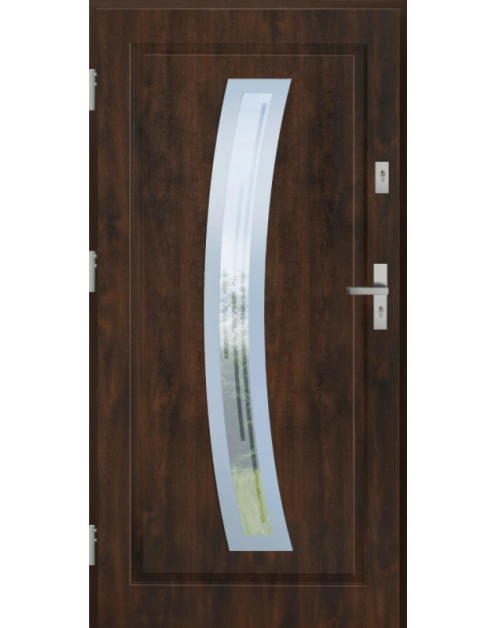 Zdjęcie: Drzwi zewnętrzne stalowo-drewniane Disting Figaro 02 Orzech 90 cm lewe KR CENTER