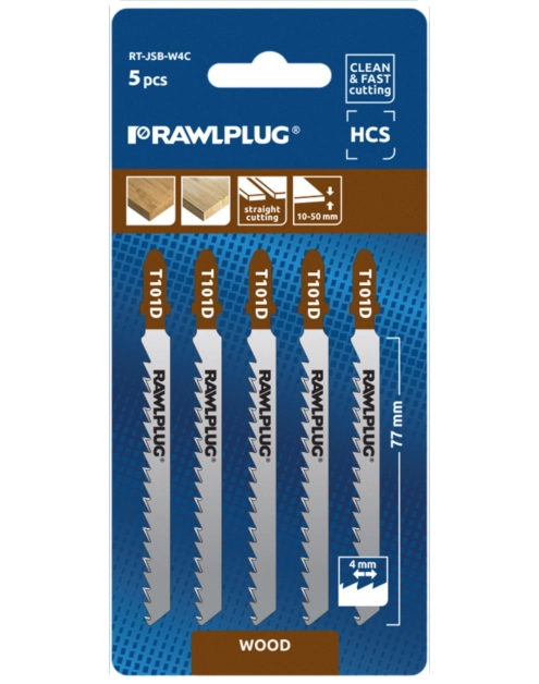 Zdjęcie: Brzeszczoty 100 mm do wyrzynarek do prostego i szybkiego cięcia drewna 4 mm - 5 szt. RAWLPLUG