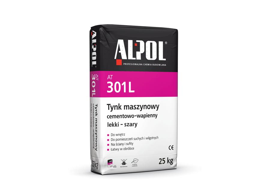 Zdjęcie: Tynk maszynowy cementowo-wapienny lekki szary 25 kg AT301L ALPOL