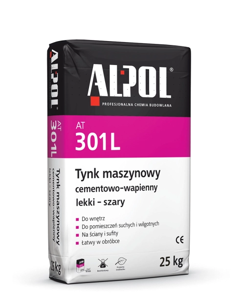 Zdjęcie: Tynk maszynowy cementowo-wapienny lekki szary 25 kg AT301L ALPOL