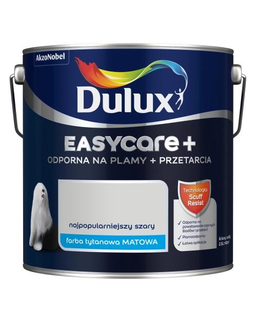 Zdjęcie: Farba lateksowa EasyCare+ Najpopularniejszy Szary 2,5 L DULUX