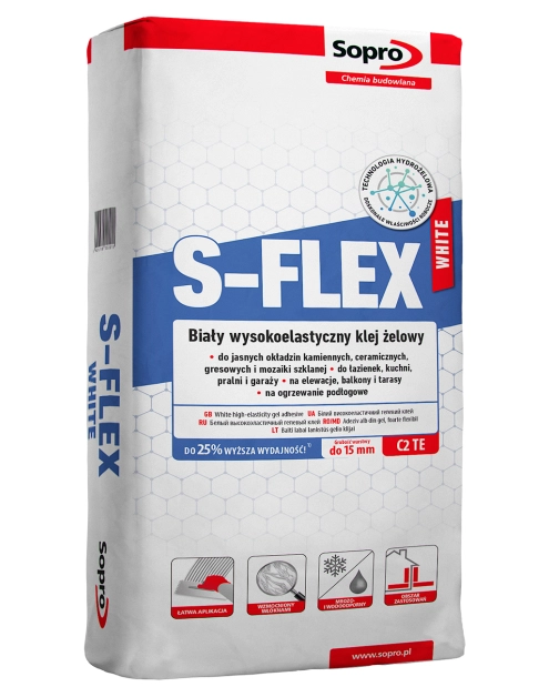 Zdjęcie: Biały wysokoelastyczny klej żelowy 202_S-FLEX 22,5 kg SOPRO