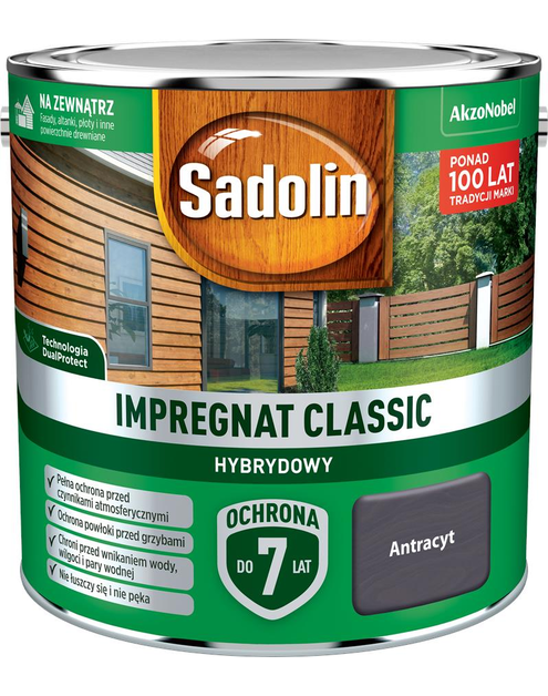 Zdjęcie: Impregnat Classic Hybrydowy antracyt 2,5 L SADOLIN