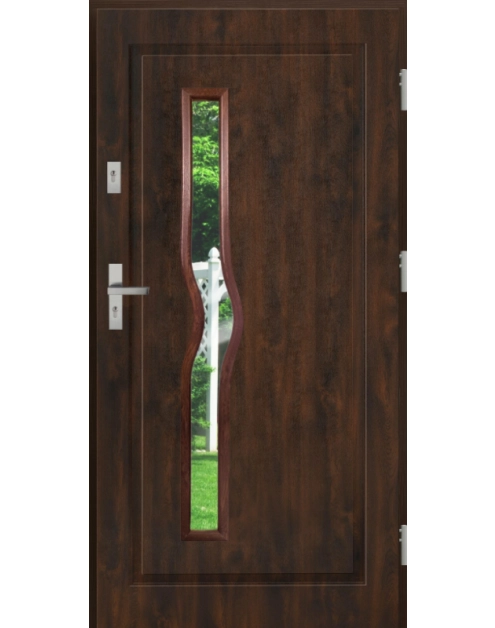 Zdjęcie: Drzwi zewnętrzne stalowo-drewniane Disting Mario 05 Orzech 90 cm prawe KR CENTER
