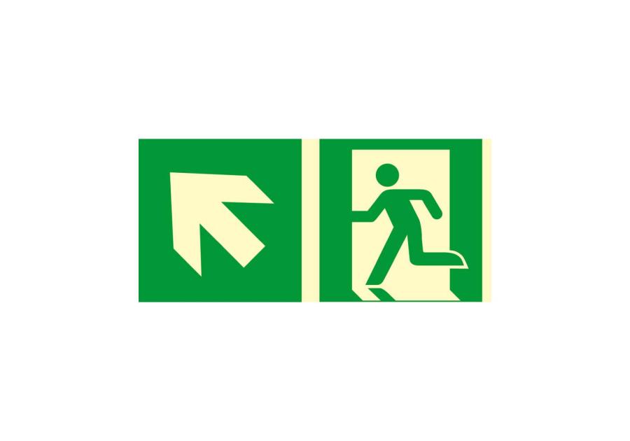 Zdjęcie: Oznaczenie "Kierunek do wyjścia drogi ewakuacyjnej schodami w górę w lewo" 15x30 cm METRO