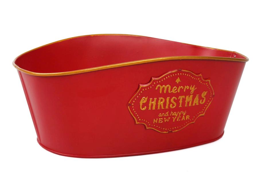 Zdjęcie: Koszyk prezentowy z metalu 27x17x9/10,5 cm czerwony świąteczny TIN TOURS