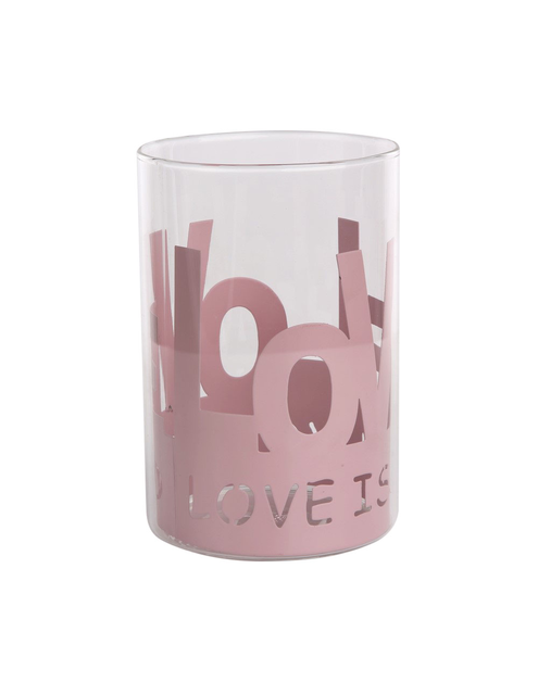 Zdjęcie: Świecznik szklany w różowej metalowej osłonce 10x10x15 cm -Love ALTOMDESIGN