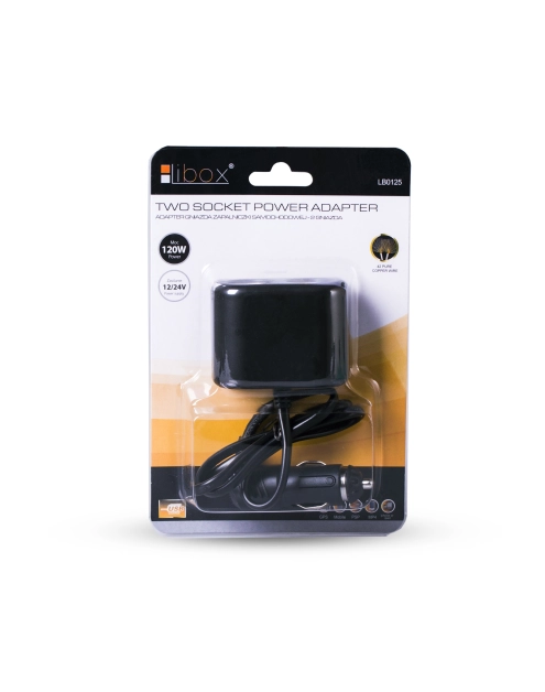 Zdjęcie: Rozgałęźnik gniazda zapalniczki samochodowej na 2 gniazda z kablem LB0125 LIBOX