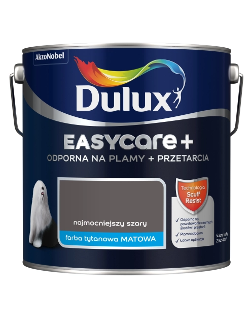 Zdjęcie: Farba lateksowa EasyCare+ Najmocniejszy Szary 2,5 L DULUX