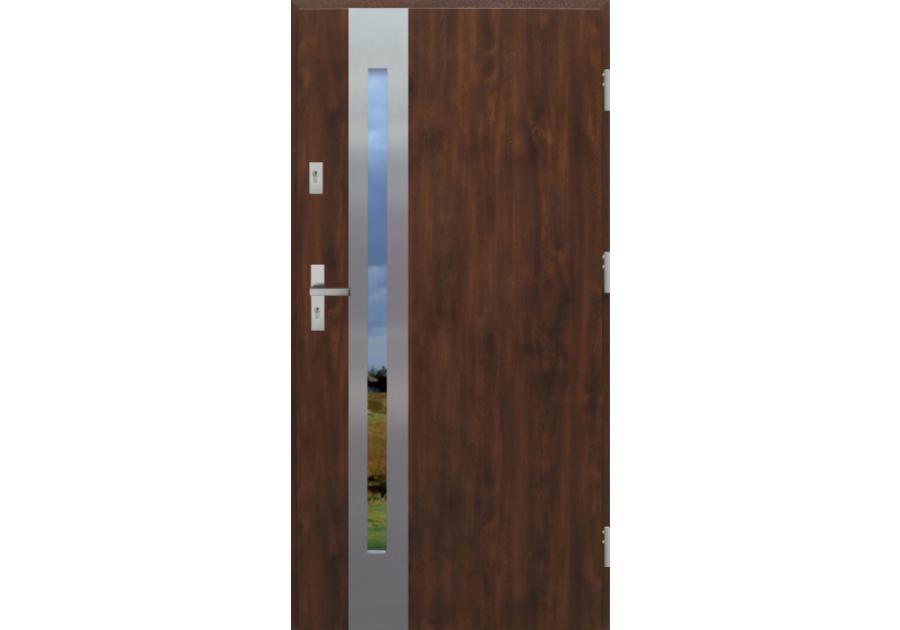 Zdjęcie: Drzwi zewnętrzne stalowo-drewniane Disting Otello 08B Orzech 90 cm prawe zamek listwowy KR CENTER