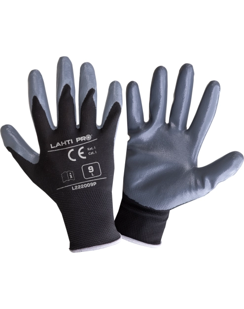 Zdjęcie: Rękawice nitryl czarno-szare l222008p, 12par, "8", CE, LAHTI PRO