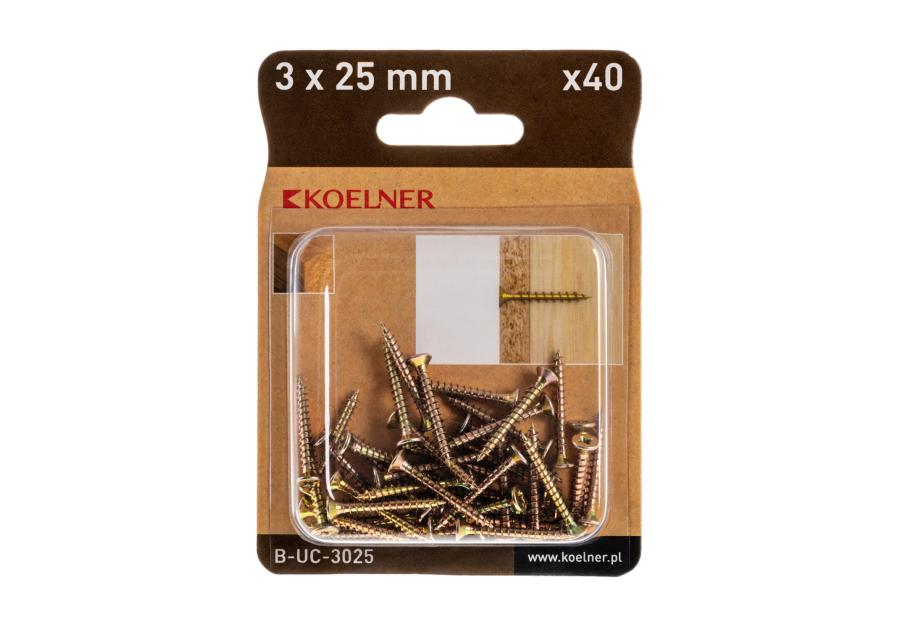 Zdjęcie: Wkręt utwardzany do drewna 3x25 mm blister 40 szt. KOELNER