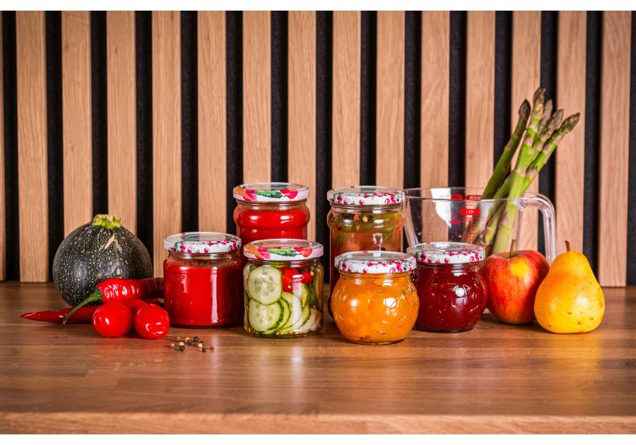 Zdjęcie: Komplet 6 słoików Spiżarnia Pani Domu grawerowanych 215 ml z zakrętką fi 66 4-zaczepową ALTOM DESIGN