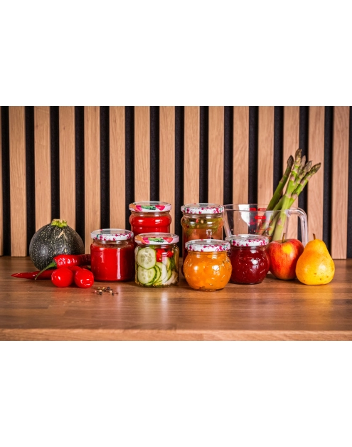 Zdjęcie: Komplet 6 słoików Spiżarnia Pani Domu grawerowanych 215 ml z zakrętką fi 66 4-zaczepową ALTOM DESIGN