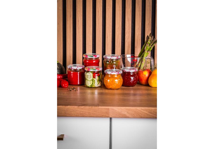 Zdjęcie: Komplet 6 słoików Spiżarnia Pani Domu grawerowanych 215 ml z zakrętką fi 66 4-zaczepową ALTOM DESIGN