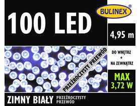 Lampki choinkowe LED 4,95 m zimny biały 100 lampek przezroczysty przewód BULINEX