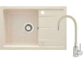 Zestaw zlew granitowy ZRD 5113 beż, bateria gięta 5720 DEANTE