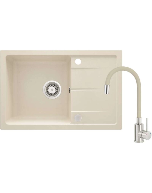 Zdjęcie: Zestaw zlew granitowy ZRD 5113 beż, bateria gięta 5720 DEANTE