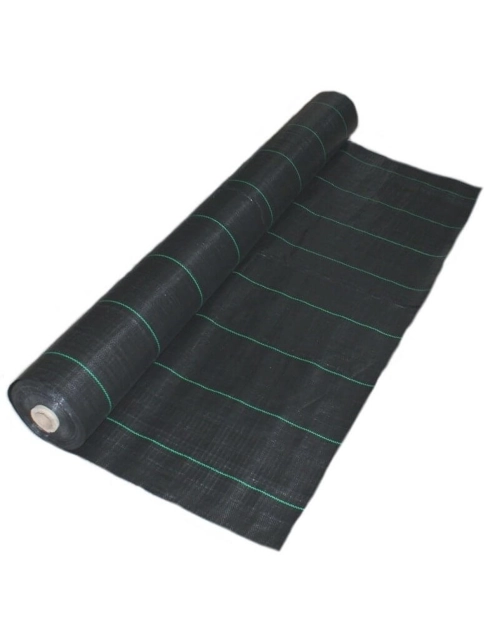 Zdjęcie: Tkanina PP ogrodnicza PR843/110 czarna, zielone paski co 20cm, 2xUV, rozcinana TRANS-PAL