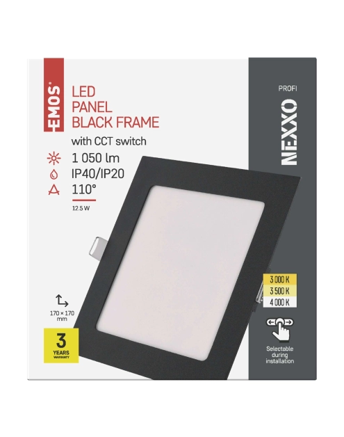 Zdjęcie: Panel LED wpuszczany Nexxo, kwadrat, czarny, 12W, CCT EMOS
