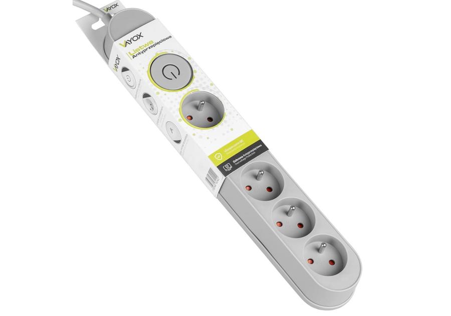 Zdjęcie: Listwa zasilająca z układem przeciwprzepięciowym, 5 m 5 gniazd, włącznik szara VA0246-5 VAYOX