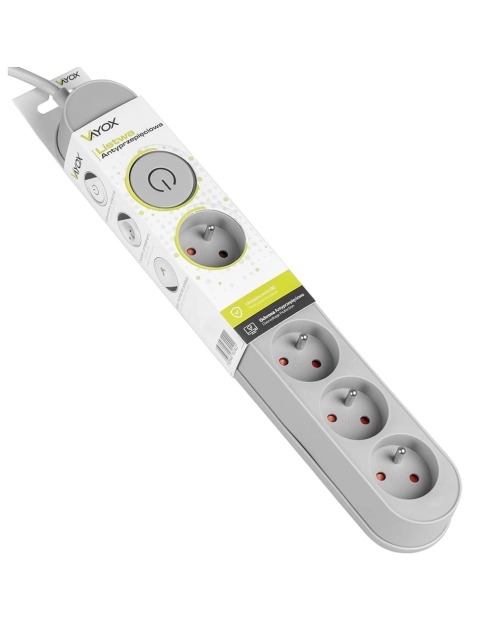 Zdjęcie: Listwa zasilająca z układem przeciwprzepięciowym, 5 m 5 gniazd, włącznik szara VA0246-5 VAYOX