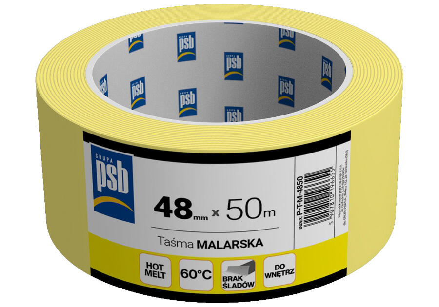 Zdjęcie: Taśma malarska żółta PSB 48 mm x 50 m SILA