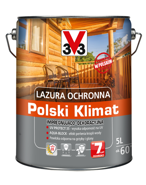 Zdjęcie: Lazura ochronna Polski Klimat Impregnująco-Dekoracyjna Bezbarwny 5 L V33
