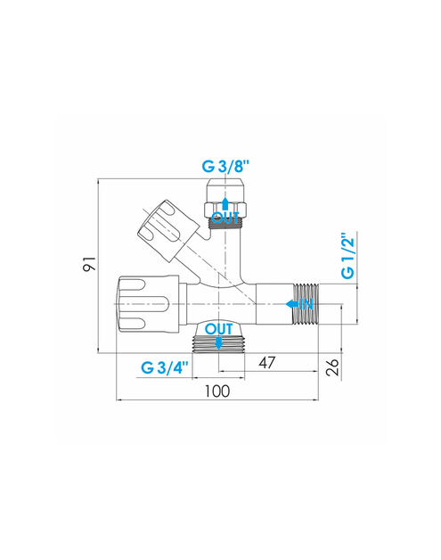 Zdjęcie: Zawór kątowy grzybkowy 1/2x3/4x3/8 z nakrętką TECRA