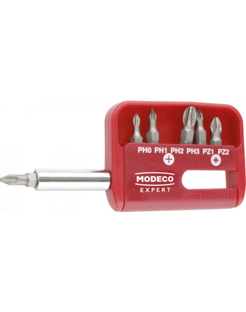 Zdjęcie: Zestaw bitów 25 mm PH0 PH1 PH2 PH3 PZ1 PZ2 - blister - 7 elementów MODECO EXPERT