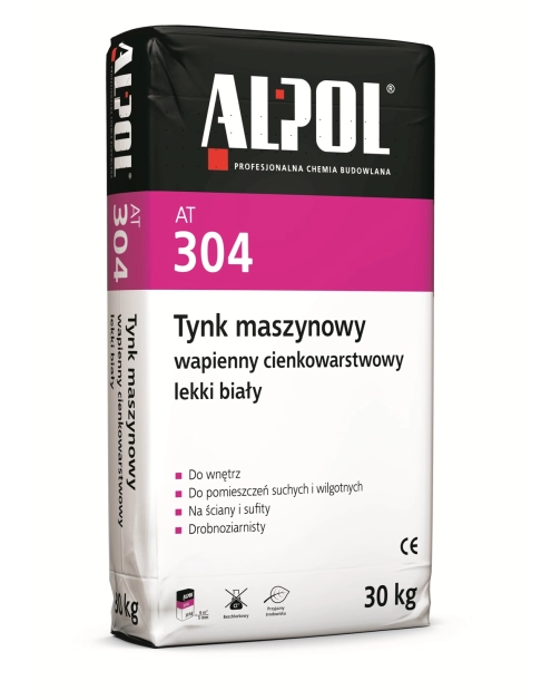 Zdjęcie: Tynk maszynowy wapienny cienkowarstwowy lekki biały 30 kg AT304 ALPOL