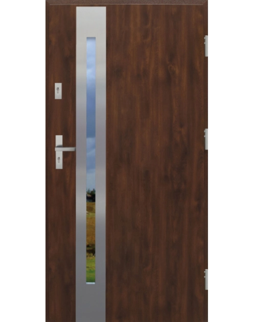 Zdjęcie: Drzwi zewnętrzne stalowo-drewniane Disting Otello 12B Orzech 80 cm prawe KR CENTER
