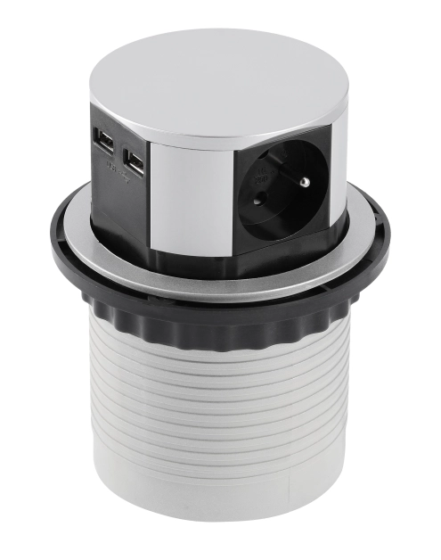 Zdjęcie: Przedłużacz biurkowy Comfort wpuszczany 100 mm 3 gniazda z uziemieniem GTV