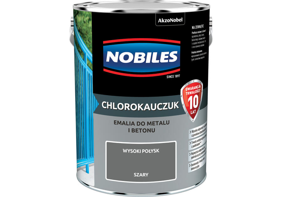 Zdjęcie: Farba emalia chlorokauczukowa 5 L szara NOBILES