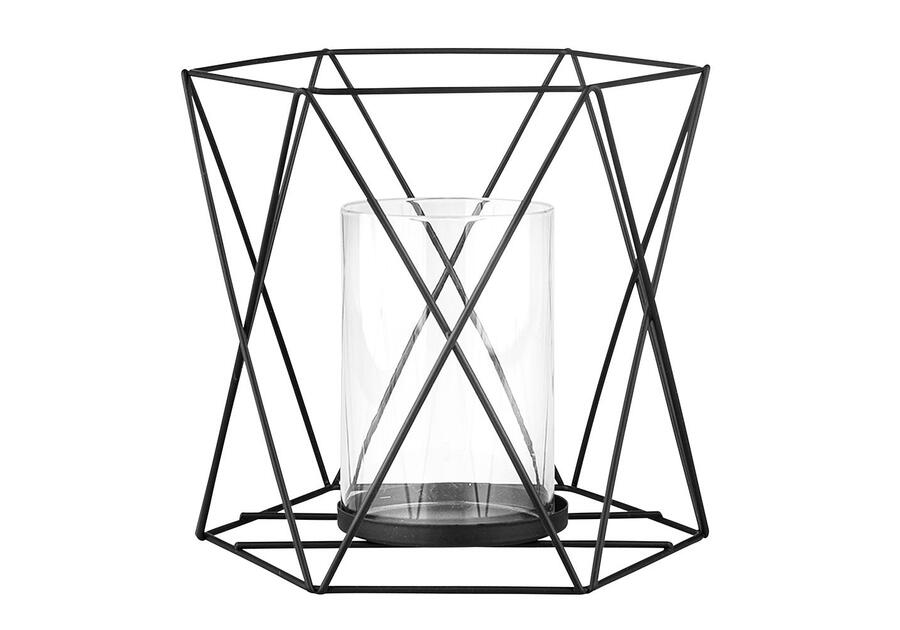 Zdjęcie: Świecznik metalowy geometryczny z uchwytem i szklanym wkładem 15x15x16,5 cm czarny ALTOMDESIGN