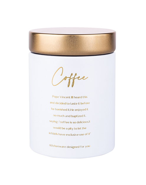 Zdjęcie: Puszka okragła biała matowa z pokrywą w odcieniu złota 11x11x15 cm Coffee ALTOMDESIGN