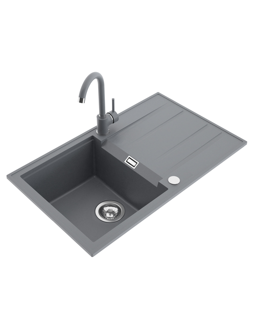Zdjęcie: Zlewozmywak granitowy Fashion 1-komorowy z ociekaczem 78x50x21,5 cm szary z baterią MILÓ