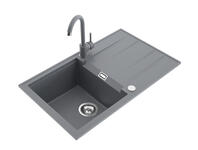 Zdjęcie: Zlewozmywak granitowy Fashion 1-komorowy z ociekaczem 78x50x21,5 cm szary z baterią MILÓ