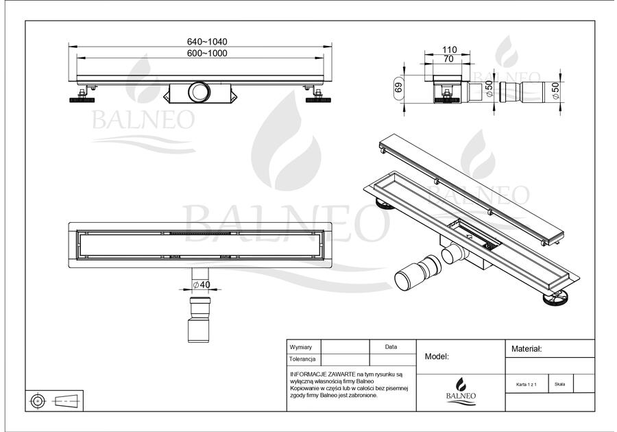 Zdjęcie: Odpływ liniowy szklany Double Dark G-Drain - Next - 80 cm BALNEO