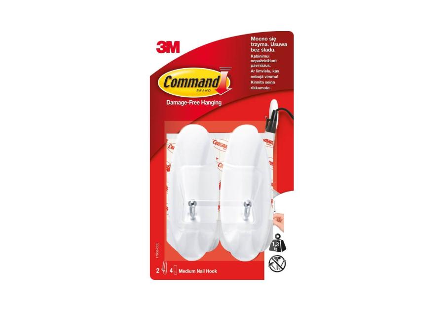 Zdjęcie: Haki wielokrotnego użytku 2 szt. z metalowym uchwytem COMMAND