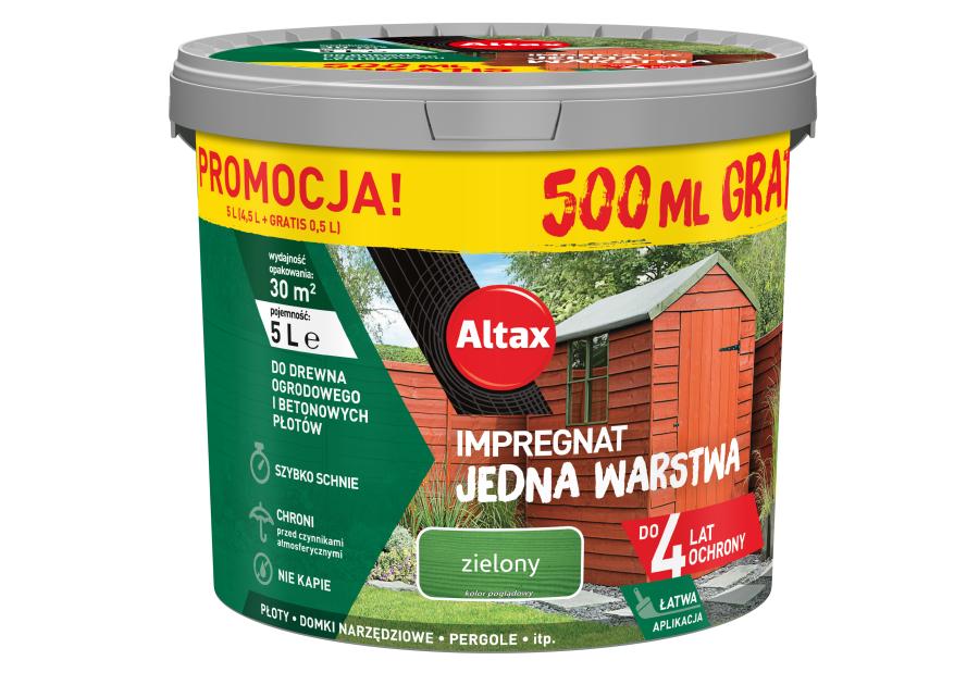 Zdjęcie: Impregnat Jedna Warstwa 4 lata, zielony 4,5 L + 0,5 L ALTAX