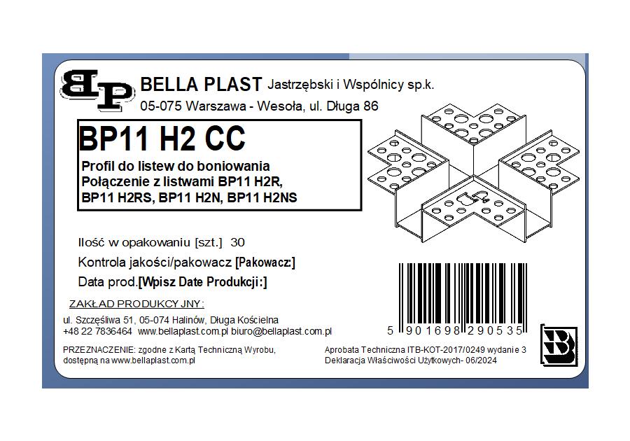 Zdjęcie: Profil krzyżowy PVC BP11 H2 CC biały, łącznik do listwy do boniowania BELLA PLAST