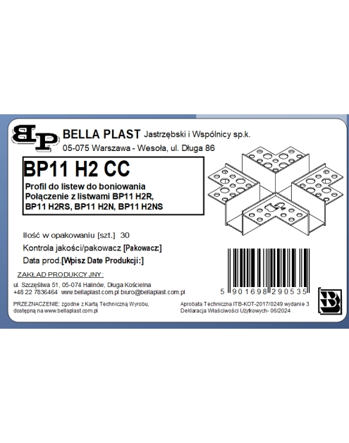 Zdjęcie: Profil krzyżowy PVC BP11 H2 CC biały, łącznik do listwy do boniowania BELLA PLAST