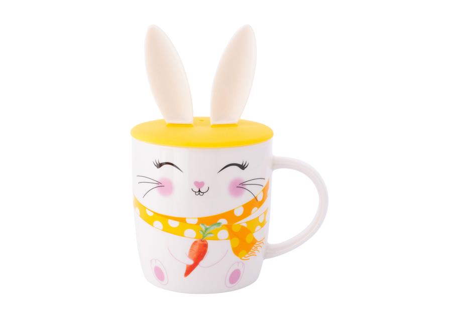 Zdjęcie: Kubek baryłka 400 ml z pokrywką silikonową uszy zająca dekoracja uśmiechnięty zajączek ALTOM DESIGN