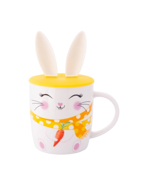 Zdjęcie: Kubek baryłka 400 ml z pokrywką silikonową uszy zająca dekoracja uśmiechnięty zajączek ALTOM DESIGN