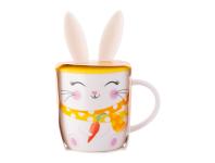 Zdjęcie: Kubek baryłka 400 ml z pokrywką silikonową uszy zająca dekoracja uśmiechnięty zajączek ALTOM DESIGN