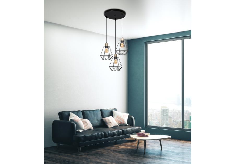 Zdjęcie: Lampa wisząca Primo talezr czarny + złoty 3x60 W E27 klosz czarny CANDELLUX